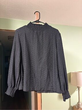 Black Textured Long-Sleeve Blouse